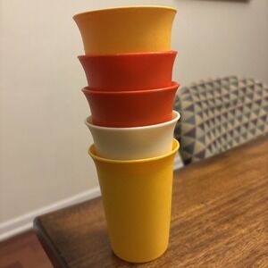 Vtg Tupperware Kids Bell Tumbler Cups Replacement #109 Yellow and Orange - Qty 5